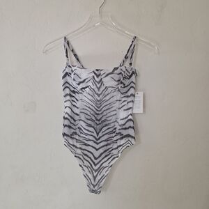 Good American Animal Print Mesh Corset Bustier Style Thong Bodysuit Small‎